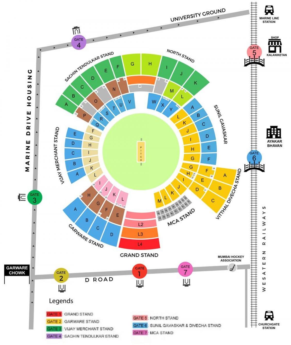 Wankhede estadio de Mumbai mapa