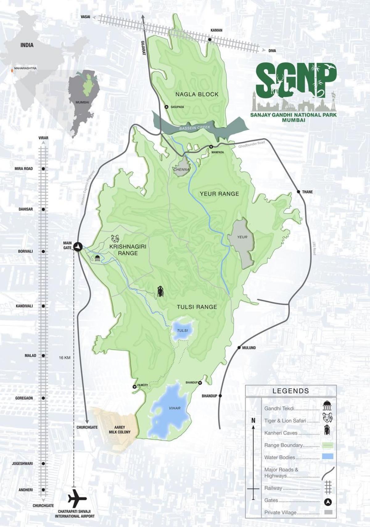Borivali mapa del parque nacional