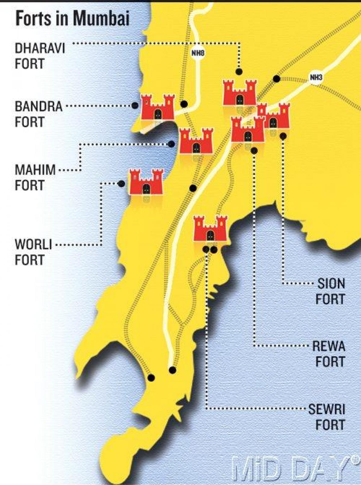 Mumbai fort mapa de la zona