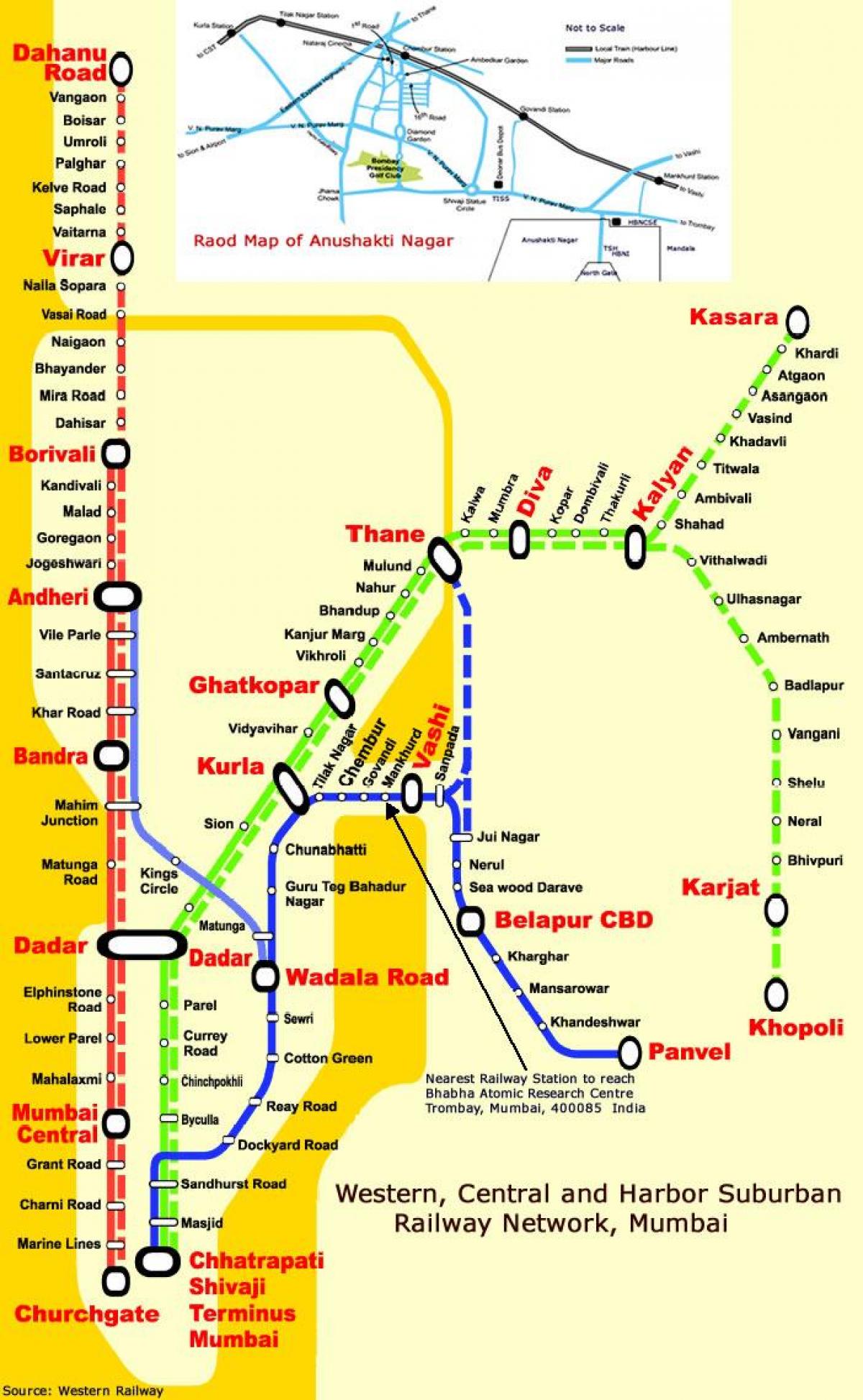 Mumbai central de la línea de mapa de estaciones de