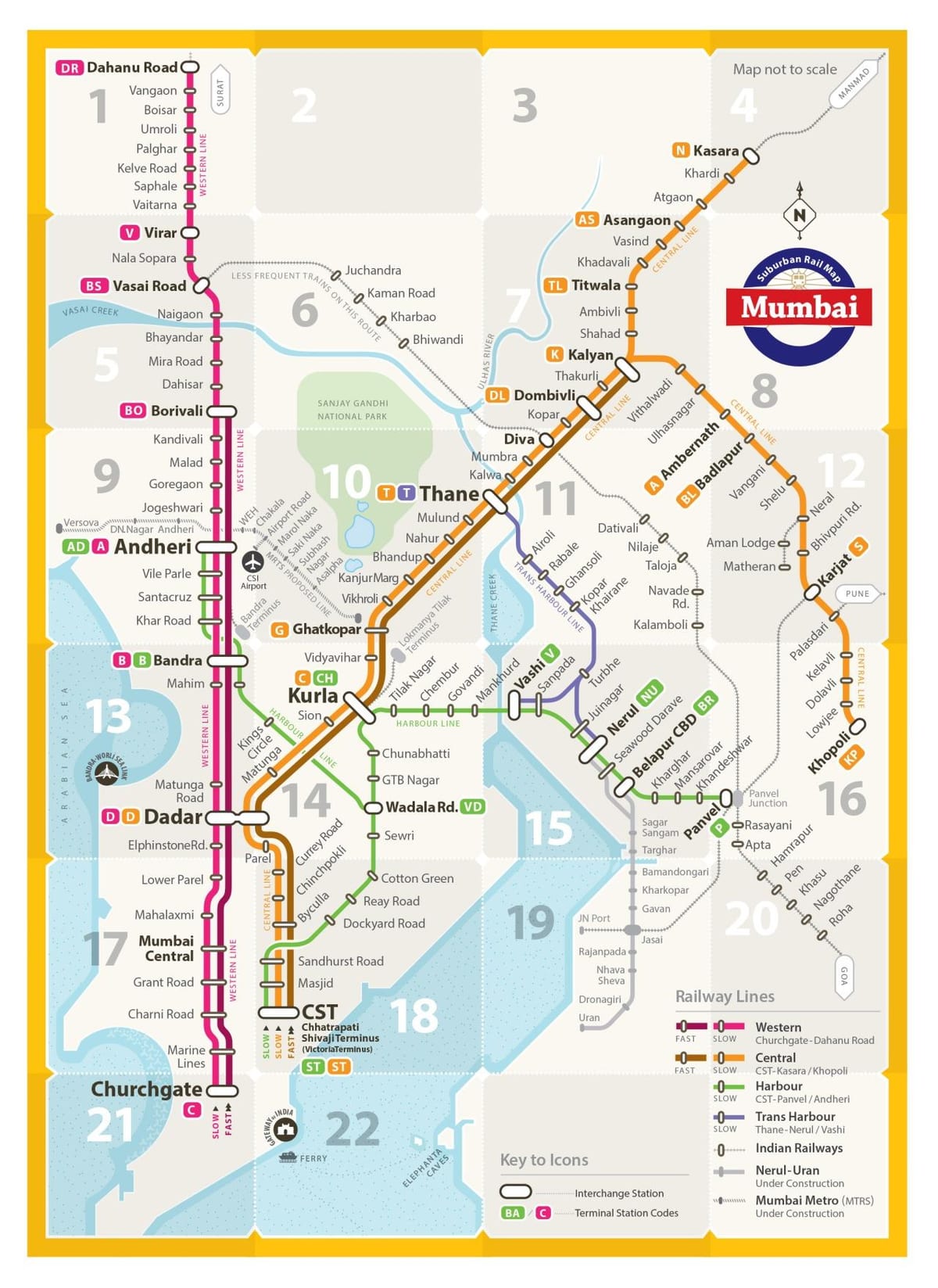línea del oeste de mapa de Mumbai