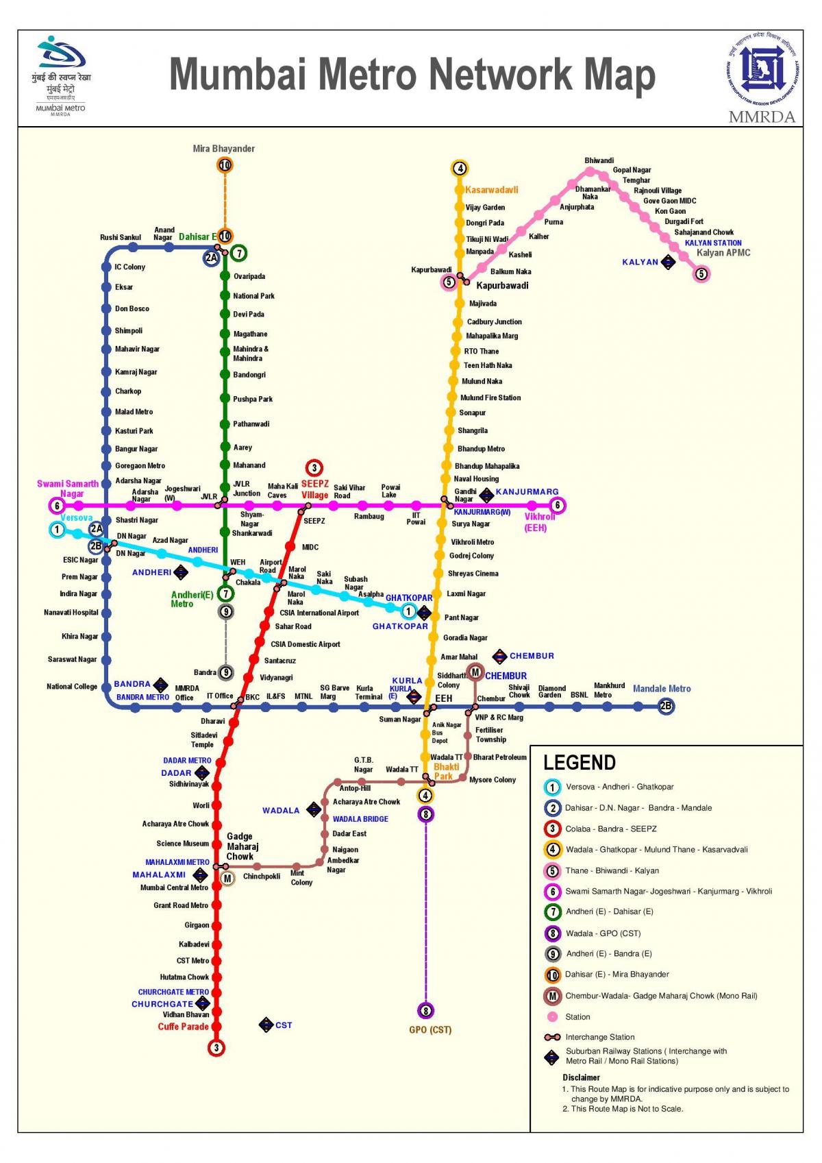 Mumbai metro de la línea 3 del mapa de la ruta
